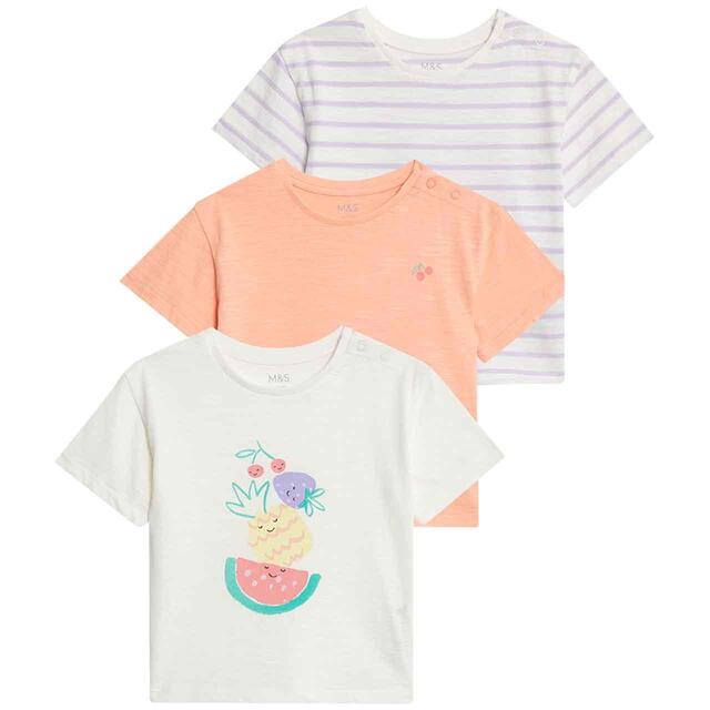 M&S Cotton Easy Change T-Shirts, 0-3 Months, Patterned