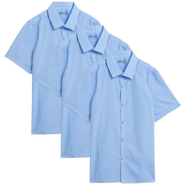 M&S Boys School Slim Fit Shirts, 3-14 Years, Blue, 3pk
