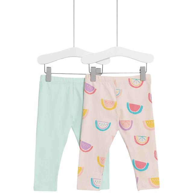 M&S Girls Cotton Rich Fruit Print Leggings, 2 Pack, 0-3 Months
