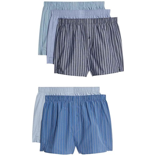M&S Men's Pure Cotton Striped Woven Boxers, Small, Chambray