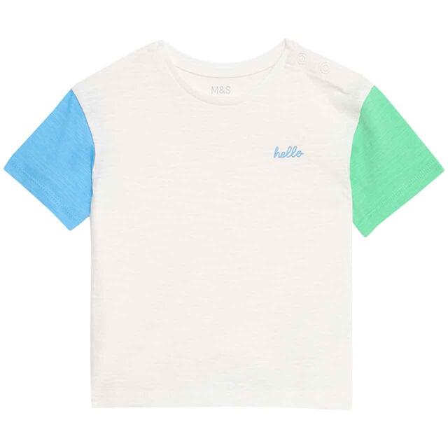 M&S Cotton Beach T-Shirts, 0-3 Months, Blue thumbnail 2