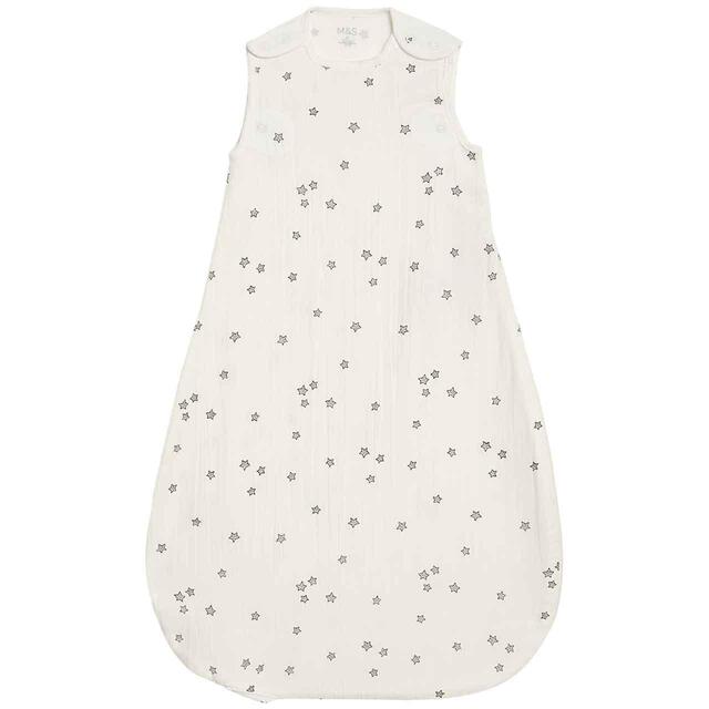 M&S NB U 0.5T Star Muslin Sleeping Bag, 6-18 Months, White Mix