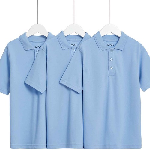 M&S Unisex Stain Resist Polo Shirt, 10-11 Y, Blue
