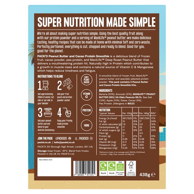 PACK'D Peanut Butter & Chocolate Protein Smoothie Kits thumbnail 3