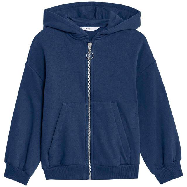 M&S Kids Cotton Rich Plain Hoodie, 2-7 Years, Indigo