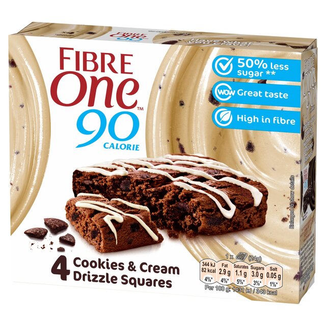 Fibre One 90 Calorie Cookies & Cream Drizzle Squares thumbnail 2