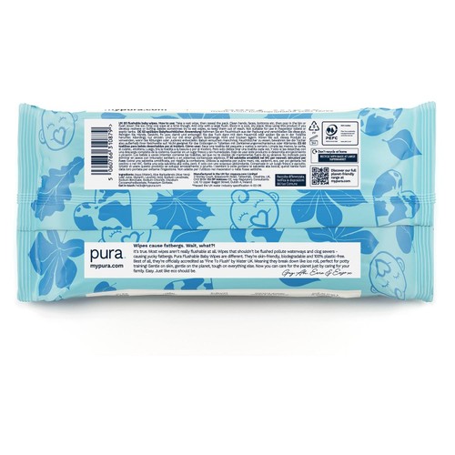 Pura Plastic Free Flushable Baby Wipes 3x60pk thumbnail 3
