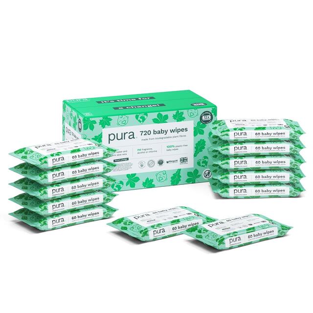 Pura Plastic Free Baby Wipes 12 x 60pk thumbnail 2