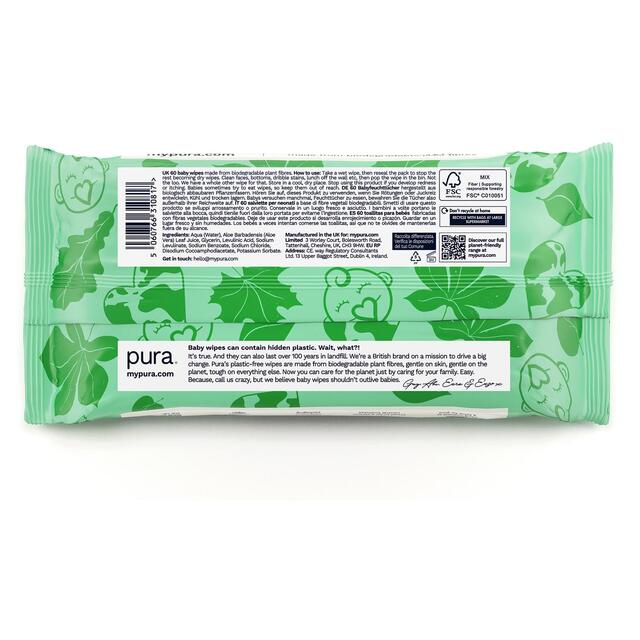Pura Plastic Free Baby Wipes 12 x 60pk thumbnail 4