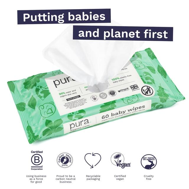 Pura Plastic Free Baby Wipes 12 x 60pk thumbnail 8