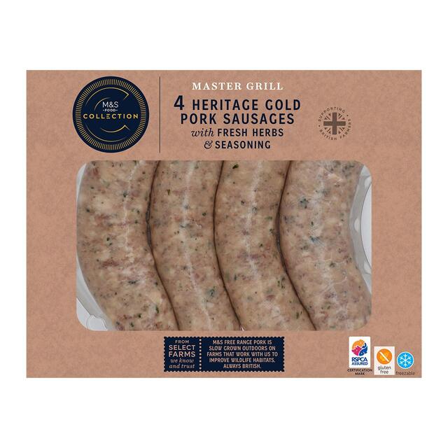 M&S Heritage Gold Master Grill 4 Pork Sausages