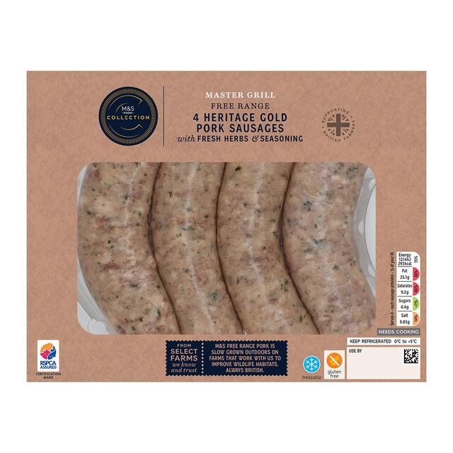 M&S Heritage Gold Master Grill 4 Pork Sausages thumbnail 2