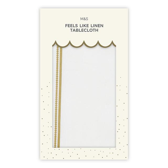 M&S White & Gold Feels Like Linen Tablecloth thumbnail 2