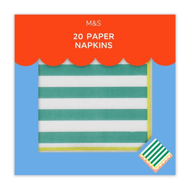 M&S Green & White Striped Paper Napkins thumbnail 2