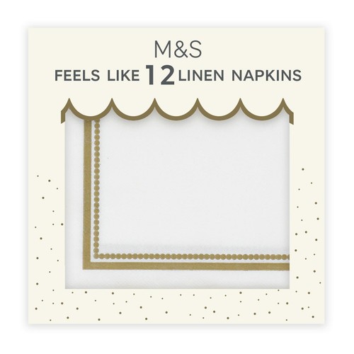 M&S White & Gold Feels Like Linen Napkins