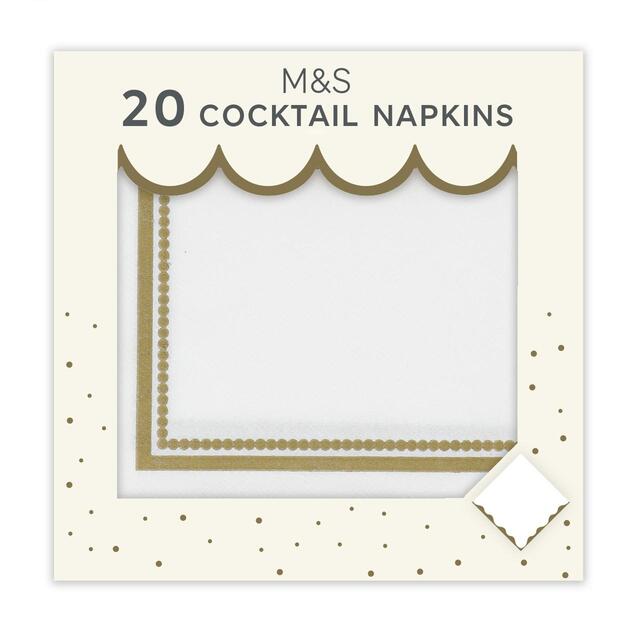 M&S White & Gold Paper Cocktail Napkins