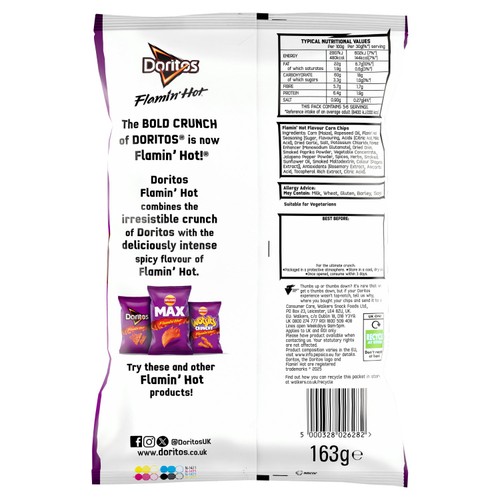 Doritos Extra Flamin' Hot Sharing Bag Crisps 163g thumbnail 2
