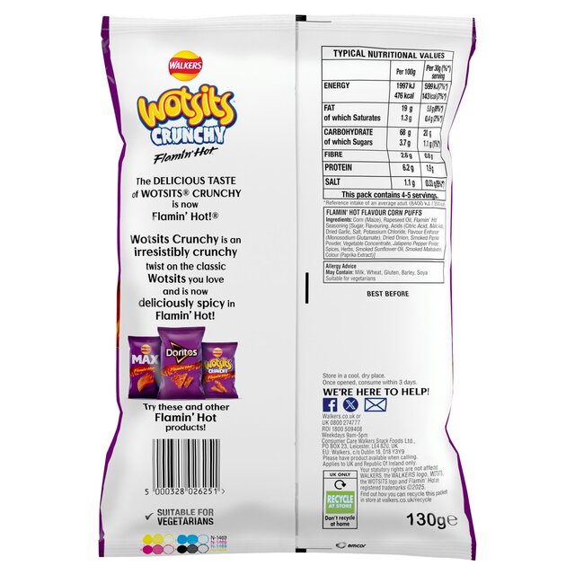 Walkers Wotsits Crunchy Extra Flamin' Hot Sharing Bag Snacks thumbnail 2
