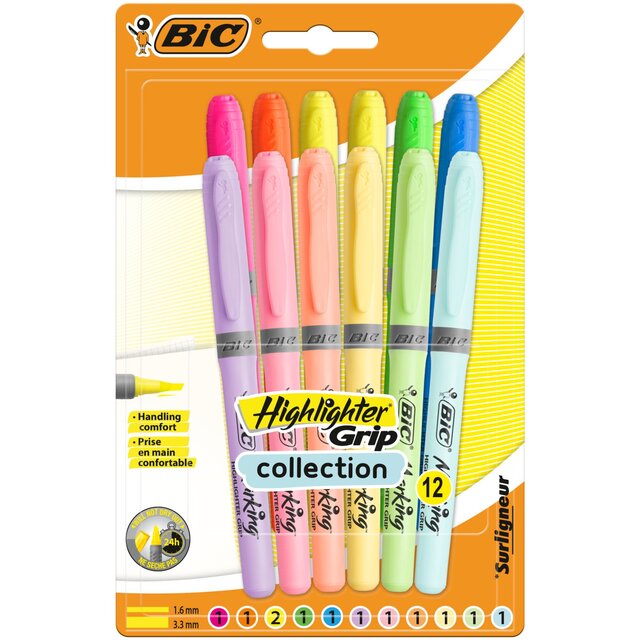 BIC Highlighter Grip, Pack of 12
