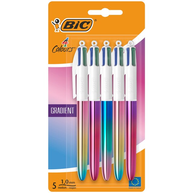 BIC 4 Colours Gradient Retractable Ballpoint Pens, Pack of 5