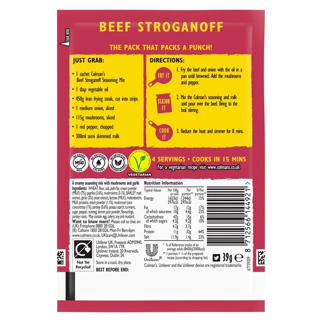 Colman's Beef Stroganoff Recipe Mix 39 G thumbnail 6