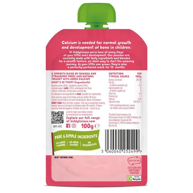 Kiddylicious Strawberry, Banana & Yoghurt Pouch Snack Baby Food 6+ months thumbnail 2