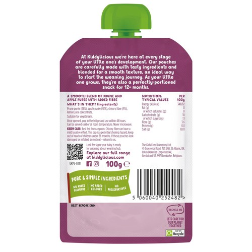 Kiddylicious Apple & Prune Pouch Snack Baby Food 6+ months thumbnail 2