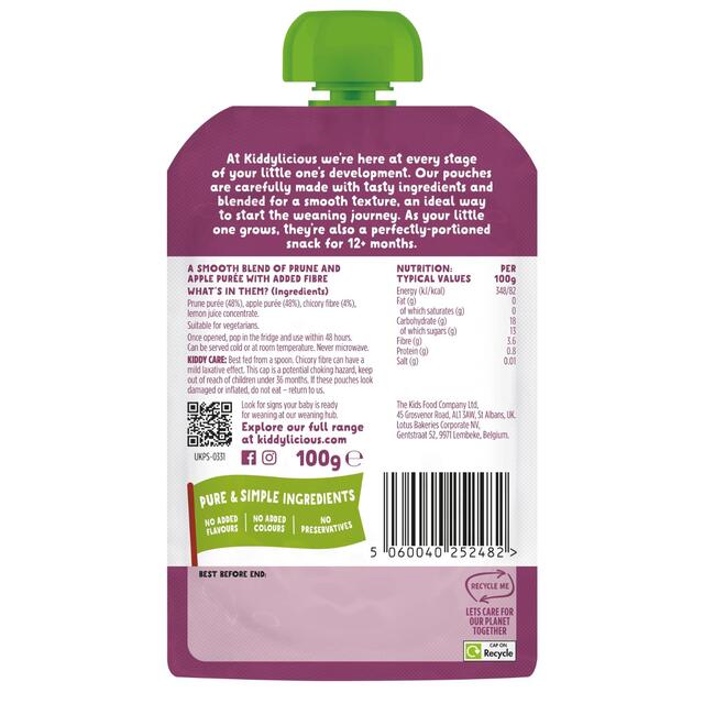 Kiddylicious Apple & Prune Pouch Snack Baby Food 6+ months thumbnail 2