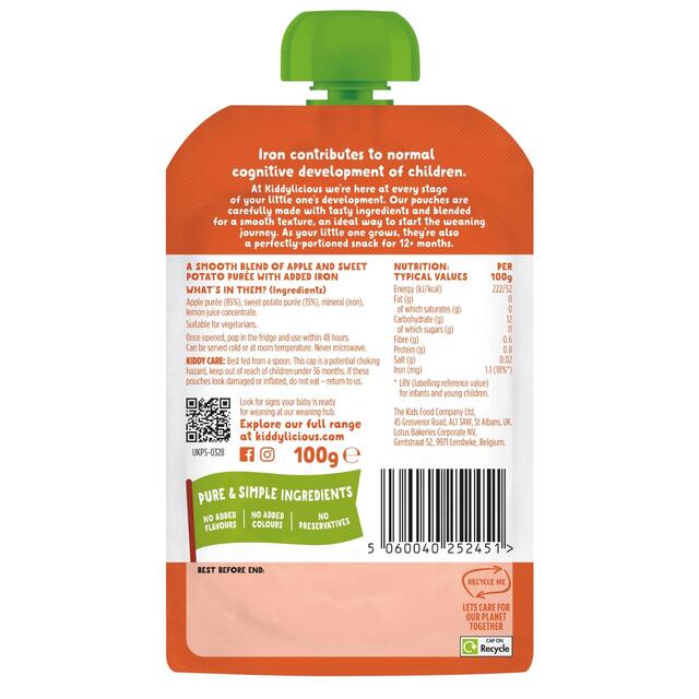 Kiddylicious Apple & Sweet Potato Pouch Snack Baby Food 6+ months thumbnail 2