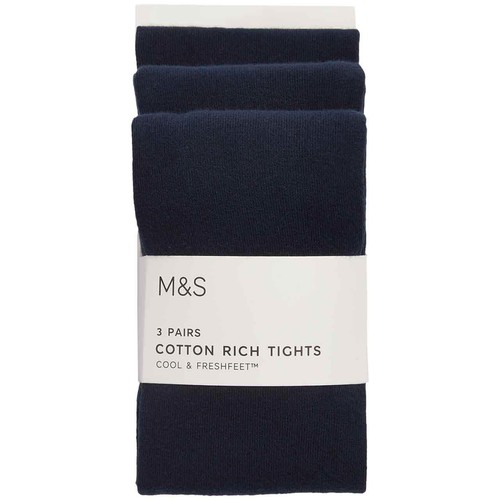 M&S School Tights, 3 Pack, 2-3 Years, Navy