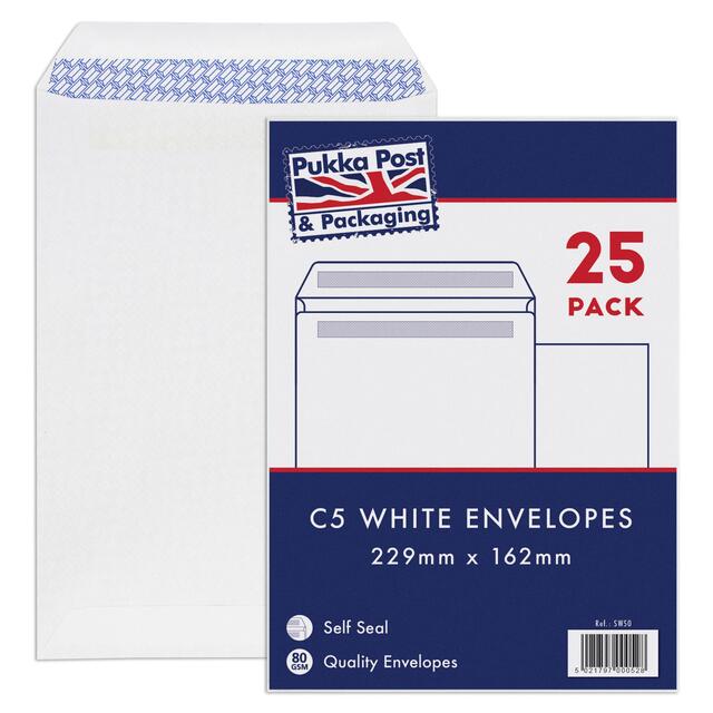 Pukka Pad 25 pack Envelopes - C5 White Self Seal 229mm x 162mm