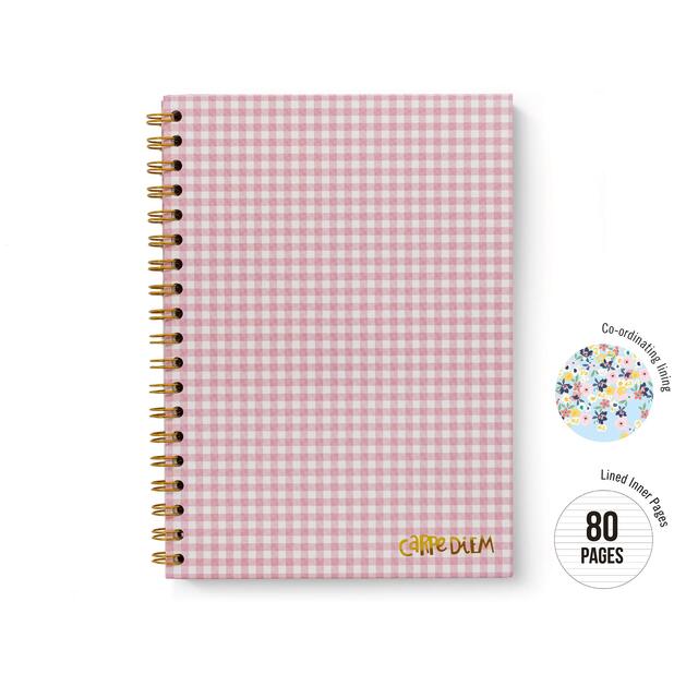 Pukka Pad - Carpe Diem B5 Spiral Hardcover Notebook Pink Check thumbnail 3