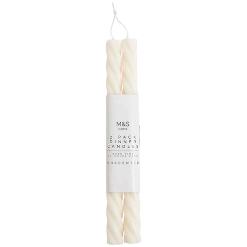 M&S Collection Set of 2 Twisted Dinner Candles White thumbnail 2