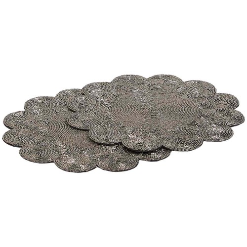 M&S Scallop Set of 2 Beaded Placemats, Charcoal