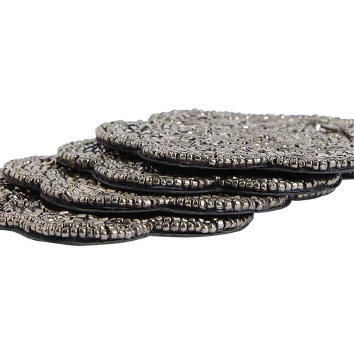 M&S Scallop Set of 4 Beaded Coasters, Charcoal thumbnail 2