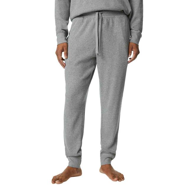 M&S Mens Pure Cotton Waffle Loungewear Bottoms, S, Grey thumbnail 2