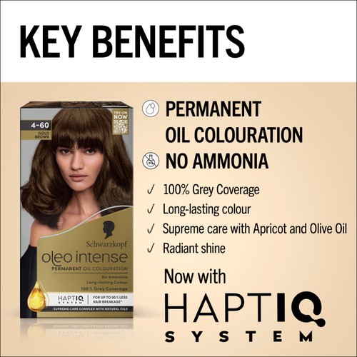 Schwarzkopf Oleo Intense Permanent Hair Colour with HAPTIQ Gold Brown 4-60 thumbnail 3