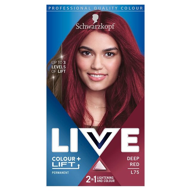 Schwarzkopf LIVE, Long-Lasting Permanent Red Hair Dye Deep Red L75