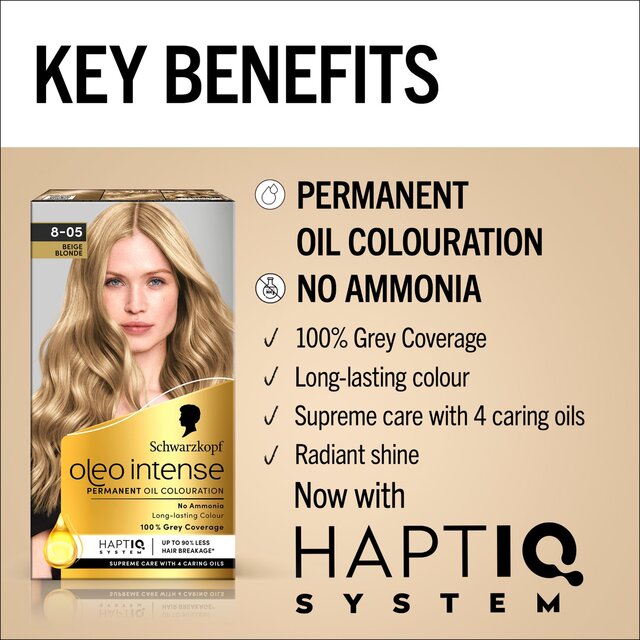 Schwarzkopf Oleo Intense Permanent Hair Colour Beige Blonde 8-05 thumbnail 4