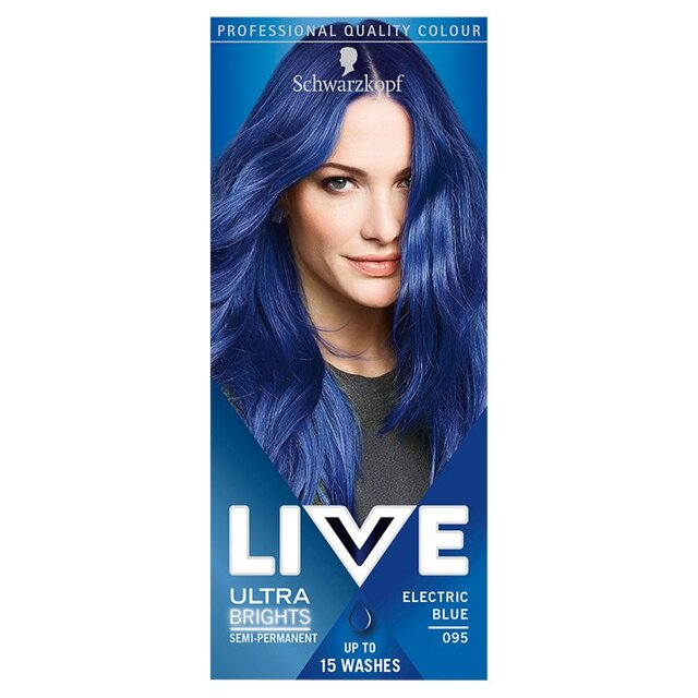 Schwarzkopf LIVE, Vibrant Semi-permanent Blue Hair Dye, Electric Blue 095