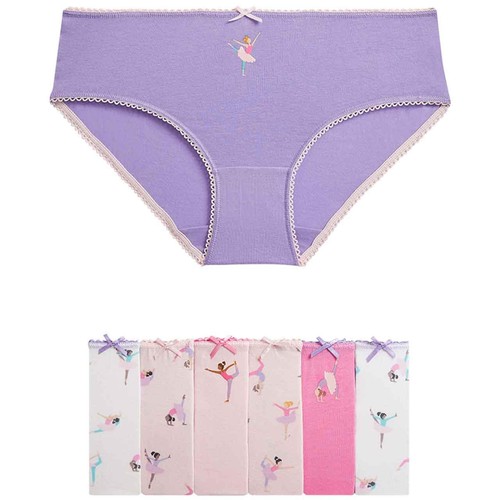 M&S Girls Cotton with Stretch Ballerina Knickers, 8-9 Years, 7 Pack