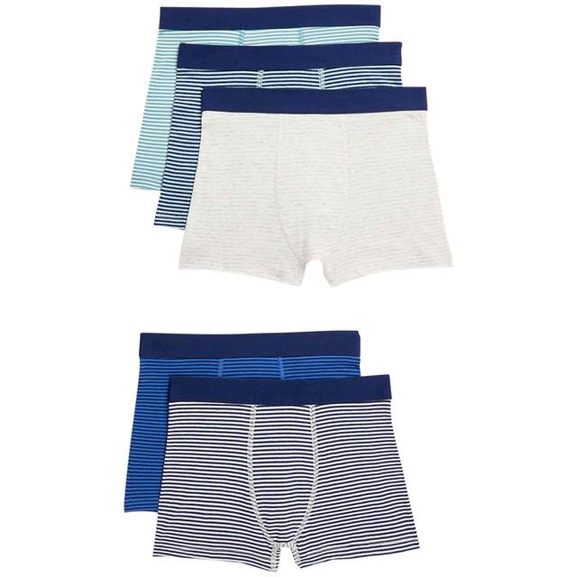 M&S Boys Cotton with Stretch Striped Trunks, 7-8 Years, 5 Pack