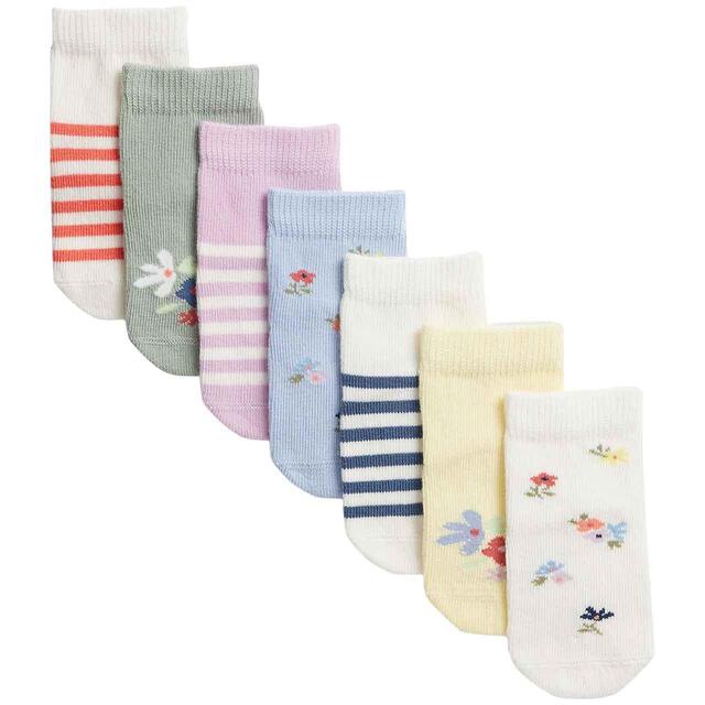 M&S Girls, Cotton Rich Patterned Socks 0-24 Months, 7 Pack
