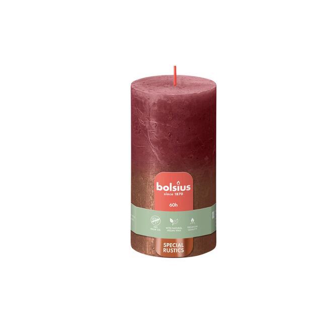 Bolsius Metallic Pillar Candle 130/68 - Velvet Red & Copper