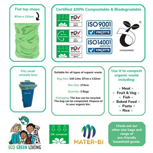 Eco Green Living Certified Compostable 140L Wheelie Bin Bags thumbnail 2