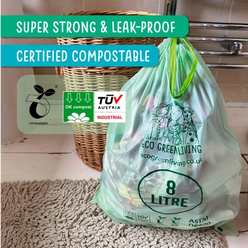 Eco Green Living Certified Compostable Small 8L Drawstring Caddy Bin Liner thumbnail 2