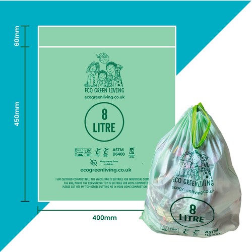 Eco Green Living Certified Compostable Small 8L Drawstring Caddy Bin Liner thumbnail 4