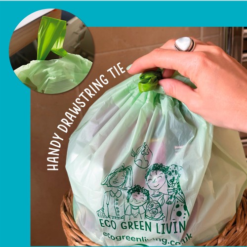 Eco Green Living Certified Compostable Small 8L Drawstring Caddy Bin Liner thumbnail 5