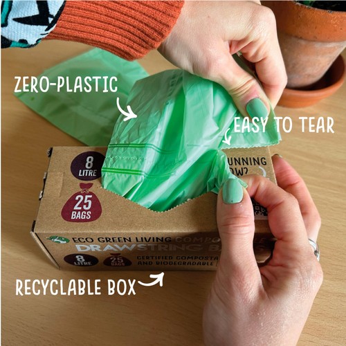 Eco Green Living Certified Compostable Small 8L Drawstring Caddy Bin Liner thumbnail 6