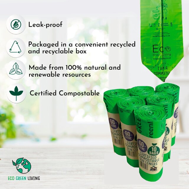 Eco Green Living Certified Compostable 60L Large Bin Bags thumbnail 3